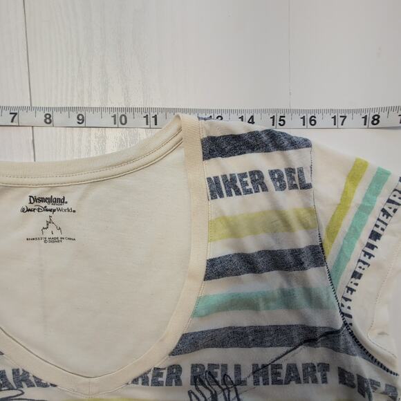 Disney Tinker Bell Womens L Sketch Stripe Graphic Tee Shirt Peter Pan Fairies - Picture 7 of 12